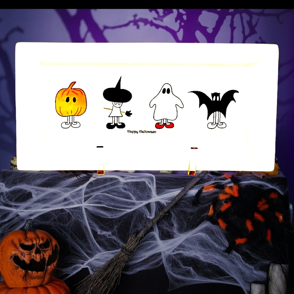 BIA White Halloween Cookie Tray w/Pumpkin Witch Ghost & Bat Holiday Decor